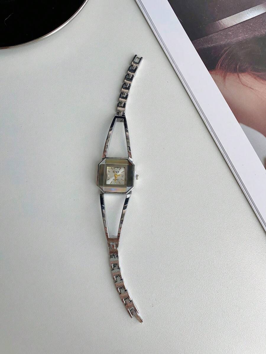 1pc Rose Gold Crystal Glass Dial Ladies Fashion Elegant Bracelet Watch Suitable for Daily Decoration
