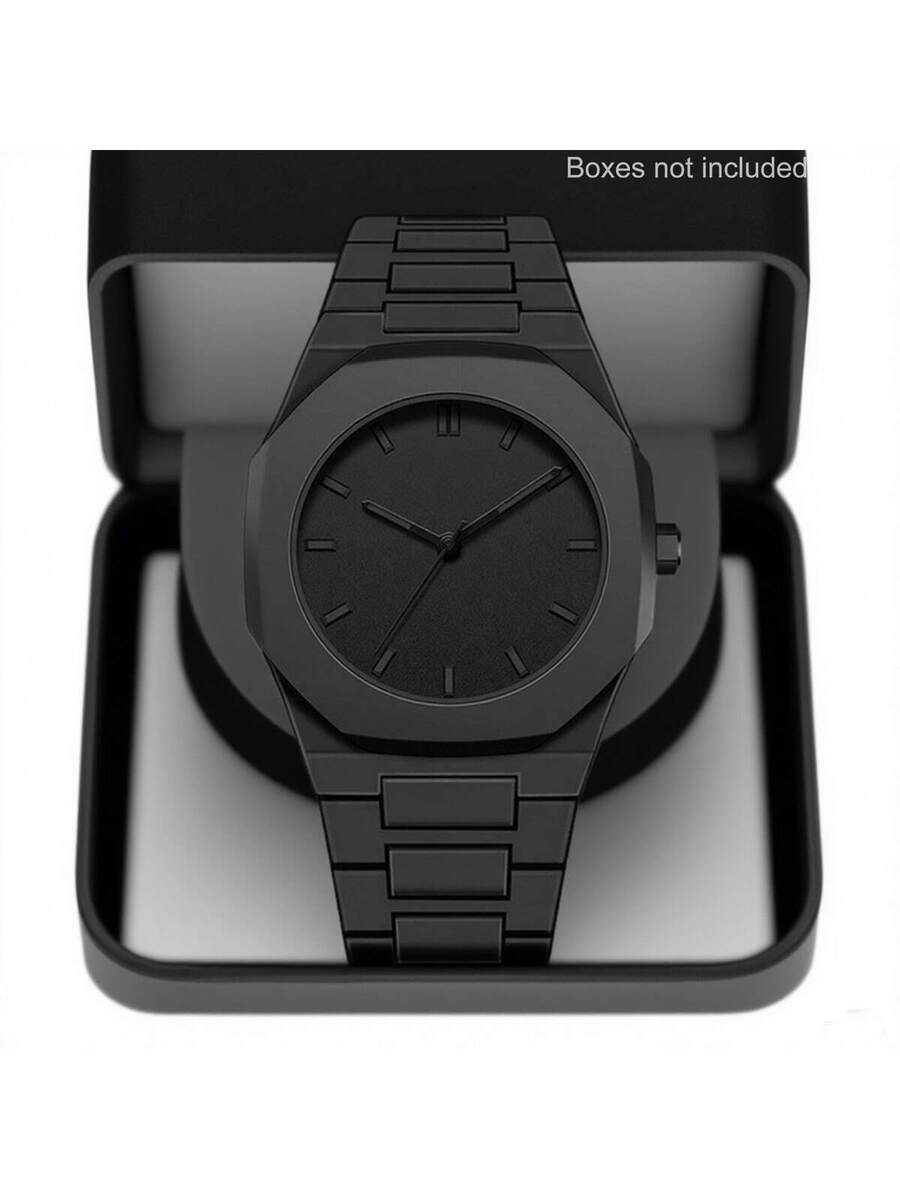 1 Piece Men's And Women's Black Rubber Strap Sporty, Casual, Creative Design, Adjustable Strap, Studded Round Dial Watch