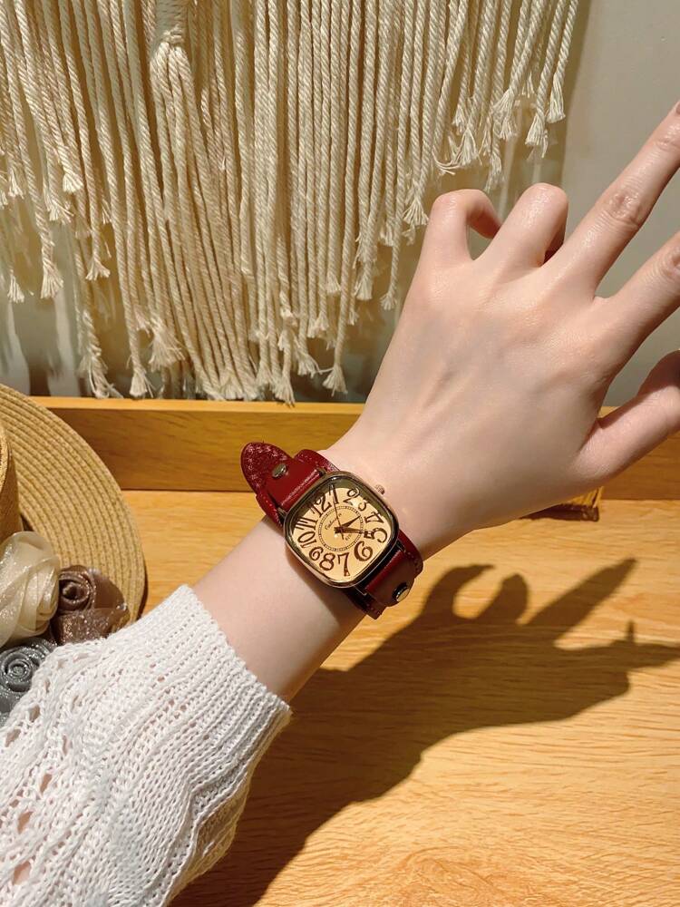 1pc Women’s Vintage Numerals Dial Quartz Watch With Simple & Fashionable Strap