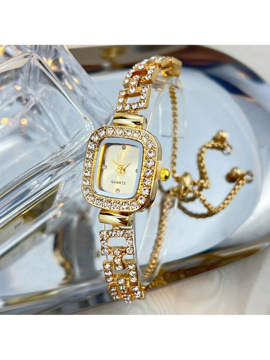 Women's Diamond Watch - Square Case, Adjustable Strap, Quartz, Elegant Hip Hop Style, Perfect Gift for Birthday, Anniversary, Daily Wear, Fashion Accessory, Lightweight & Durable, Inlaid Diamonds, Trendy & Eye-Catching, Suitable for Markets.