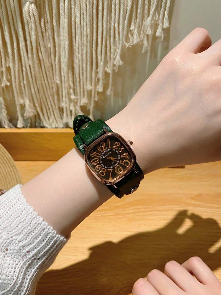 1pc Women’s Vintage Numerals Dial Quartz Watch With Simple & Fashionable Strap