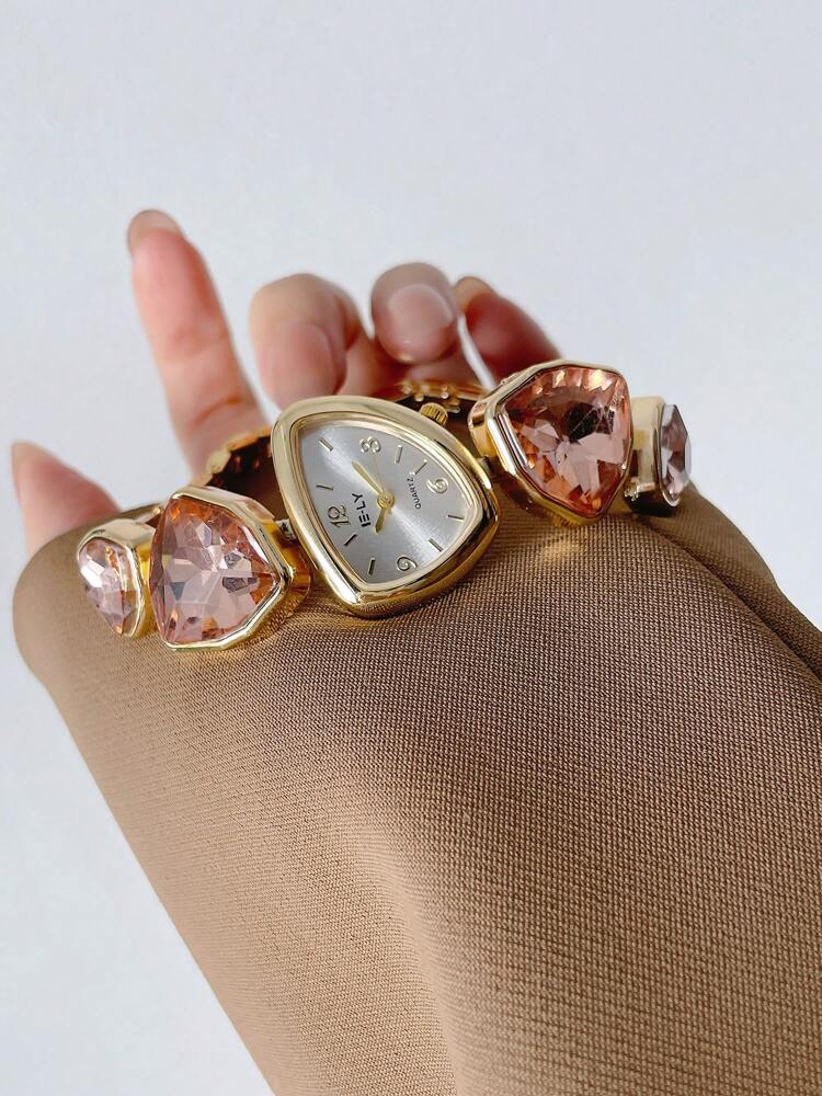 1pc New Casual Fashion Ladies' Bracelet Watch Unique Design Dial Decorated With Crystals, Rhinestone Embellished Watchband