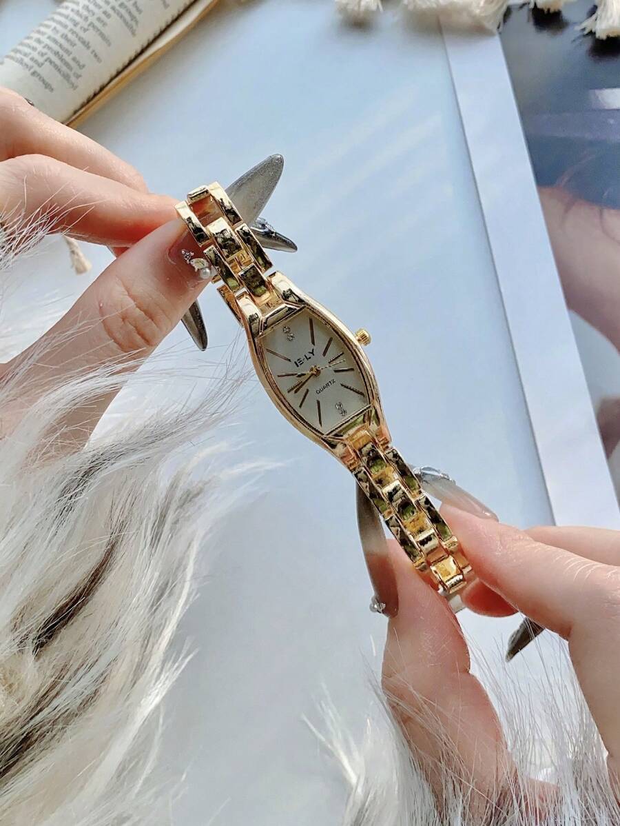1pc Rose Gold Crystal Glass Dial Ladies Fashion Elegant Bracelet Watch Suitable for Daily Decoration