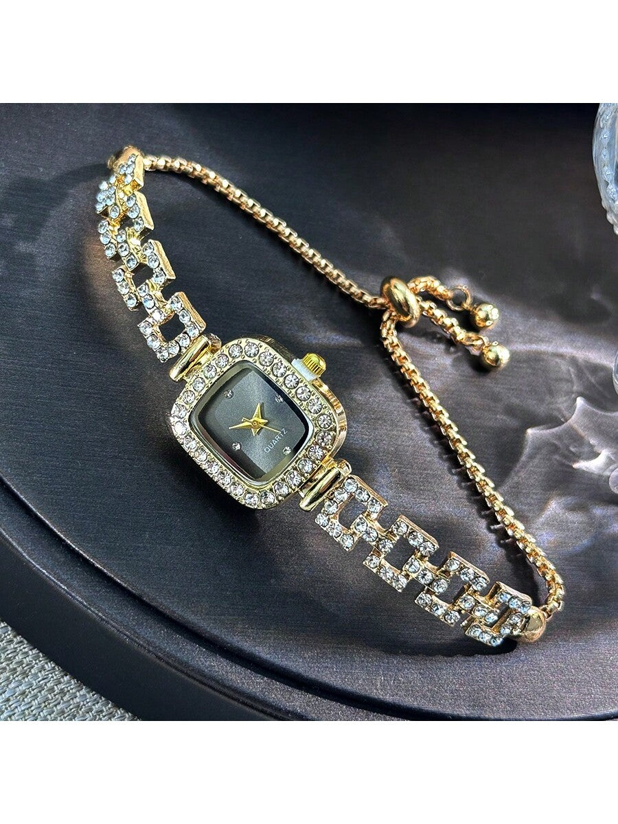 Women's Diamond Watch - Square Case, Adjustable Strap, Quartz, Elegant Hip Hop Style, Perfect Gift for Birthday, Anniversary, Daily Wear, Fashion Accessory, Lightweight & Durable, Inlaid Diamonds, Trendy & Eye-Catching, Suitable for Markets.
