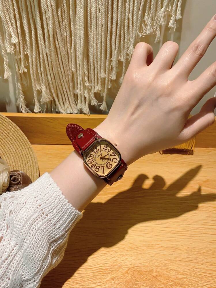 1pc Women’s Vintage Numerals Dial Quartz Watch With Simple & Fashionable Strap