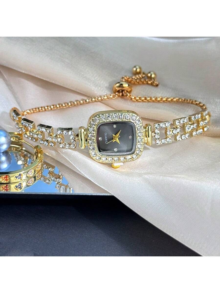 Women's Diamond Watch - Square Case, Adjustable Strap, Quartz, Elegant Hip Hop Style, Perfect Gift for Birthday, Anniversary, Daily Wear, Fashion Accessory, Lightweight & Durable, Inlaid Diamonds, Trendy & Eye-Catching, Suitable for Markets.