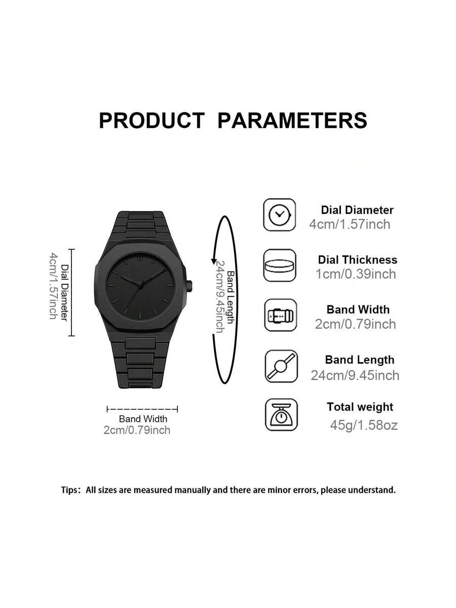 1 Piece Men's And Women's Black Rubber Strap Sporty, Casual, Creative Design, Adjustable Strap, Studded Round Dial Watch