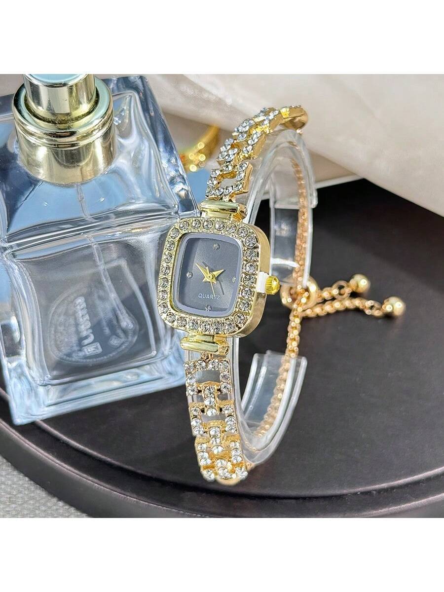 Women's Diamond Watch - Square Case, Adjustable Strap, Quartz, Elegant Hip Hop Style, Perfect Gift for Birthday, Anniversary, Daily Wear, Fashion Accessory, Lightweight & Durable, Inlaid Diamonds, Trendy & Eye-Catching, Suitable for Markets.