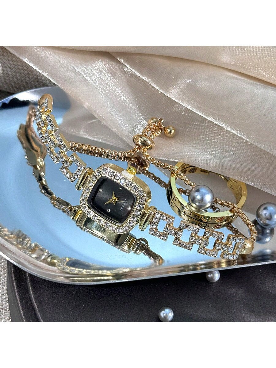 Women's Diamond Watch - Square Case, Adjustable Strap, Quartz, Elegant Hip Hop Style, Perfect Gift for Birthday, Anniversary, Daily Wear, Fashion Accessory, Lightweight & Durable, Inlaid Diamonds, Trendy & Eye-Catching, Suitable for Markets.