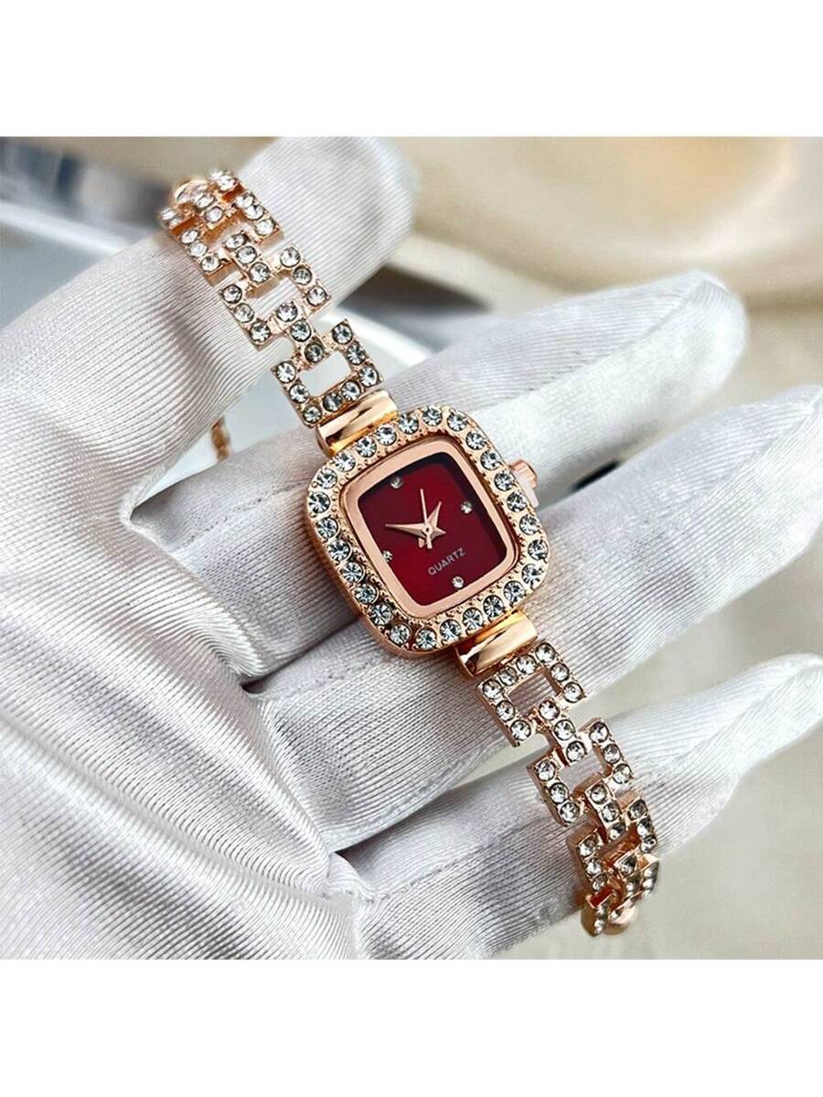 Women's Diamond Watch - Square Case, Adjustable Strap, Quartz, Elegant Hip Hop Style, Perfect Gift for Birthday, Anniversary, Daily Wear, Fashion Accessory, Lightweight & Durable, Inlaid Diamonds, Trendy & Eye-Catching, Suitable for Markets.
