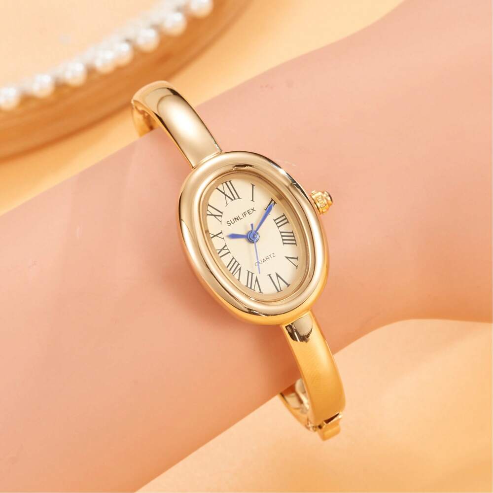 1pc New Fashionable Bracelet Watch For Women – Retro Luxury Simple Elegance Quartz Watch