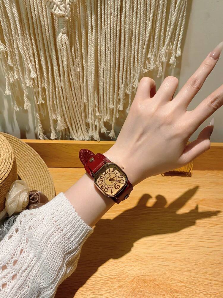 1pc Women’s Vintage Numerals Dial Quartz Watch With Simple & Fashionable Strap