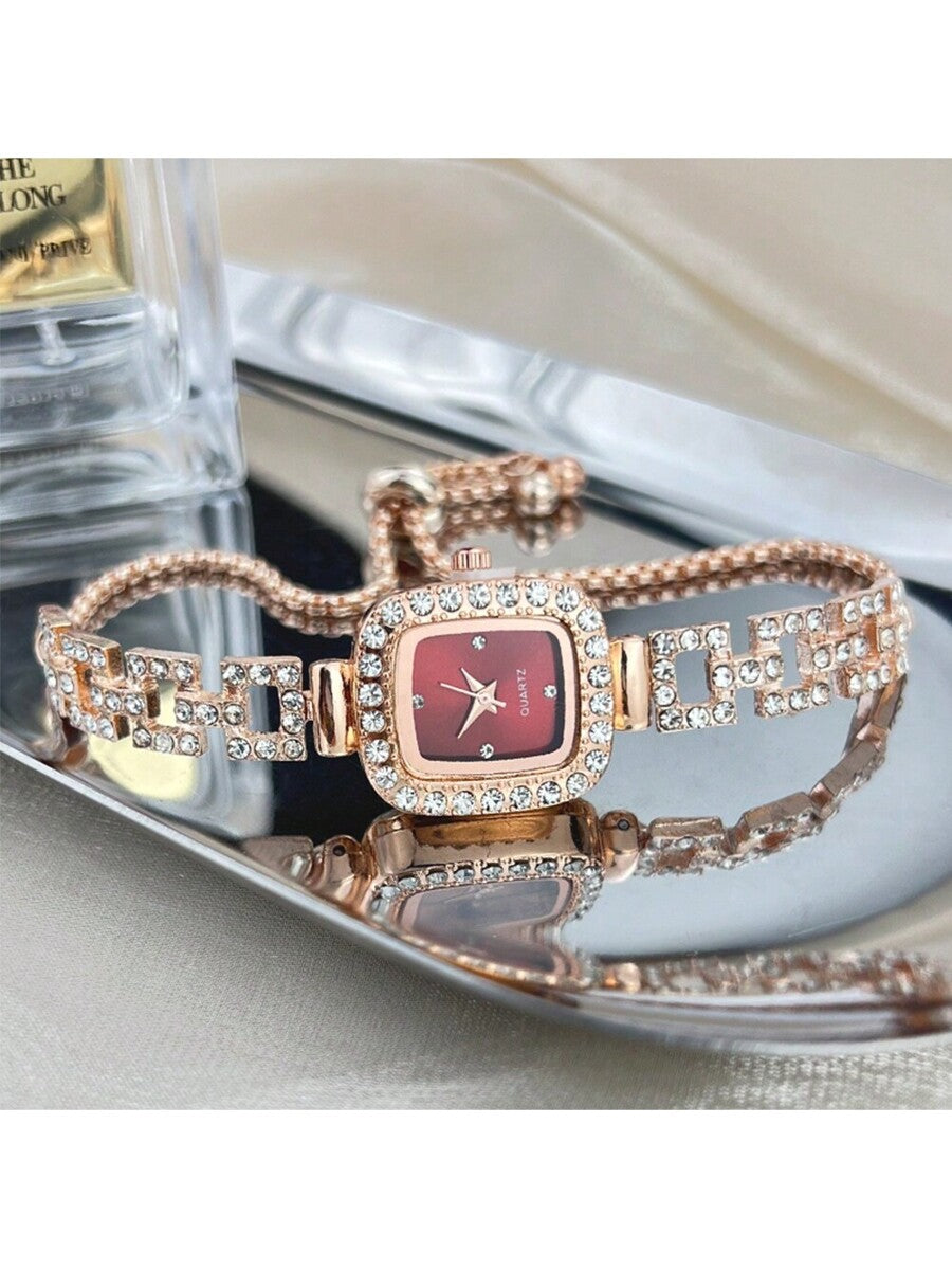 Women's Diamond Watch - Square Case, Adjustable Strap, Quartz, Elegant Hip Hop Style, Perfect Gift for Birthday, Anniversary, Daily Wear, Fashion Accessory, Lightweight & Durable, Inlaid Diamonds, Trendy & Eye-Catching, Suitable for Markets.