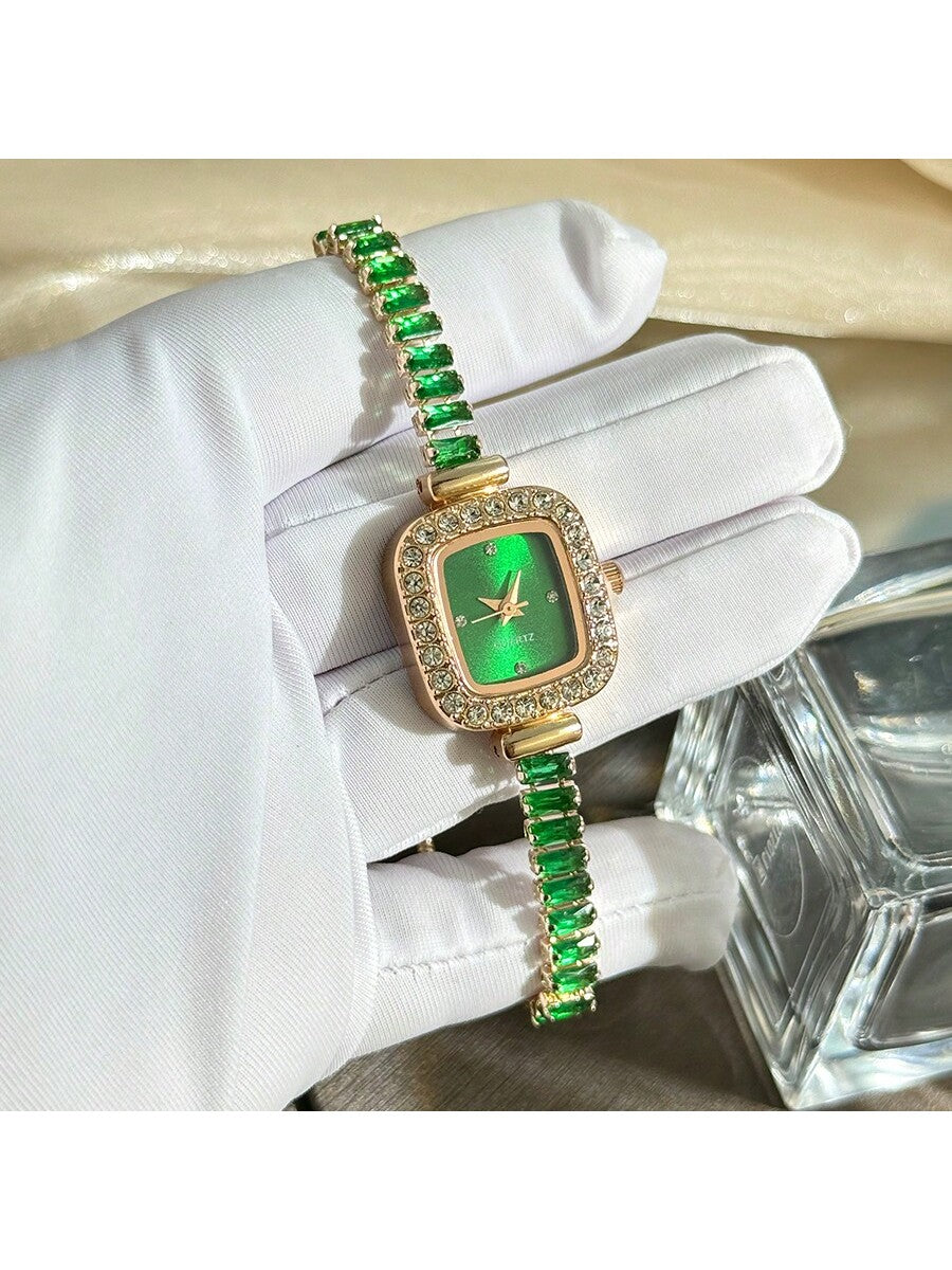 1pc Women's Black Cubic Zirconia Embellished Adjustable Bracelet Watch
