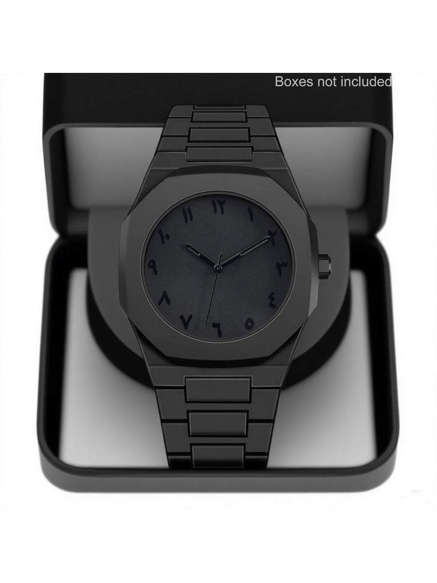 1 Piece Men's And Women's Black Rubber Strap Sporty, Casual, Creative Design, Adjustable Strap, Studded Round Dial Watch