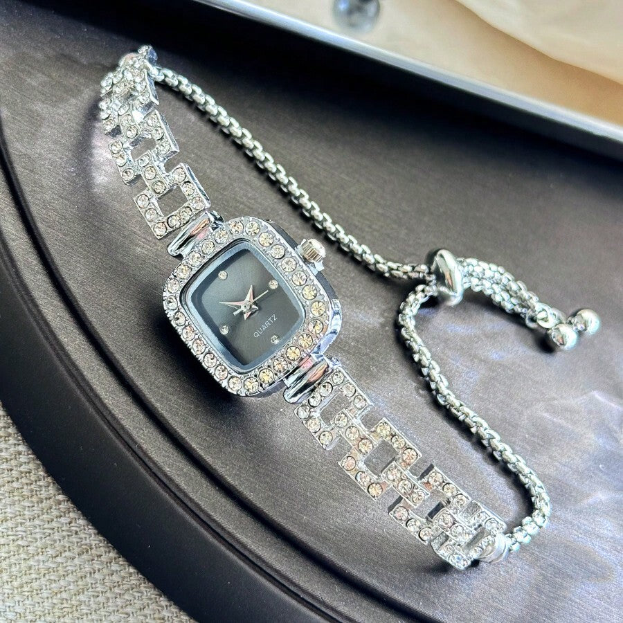 Women's Diamond Watch - Square Case, Adjustable Strap, Quartz, Elegant Hip Hop Style, Perfect Gift for Birthday, Anniversary, Daily Wear, Fashion Accessory, Lightweight & Durable, Inlaid Diamonds, Trendy & Eye-Catching, Suitable for Markets.