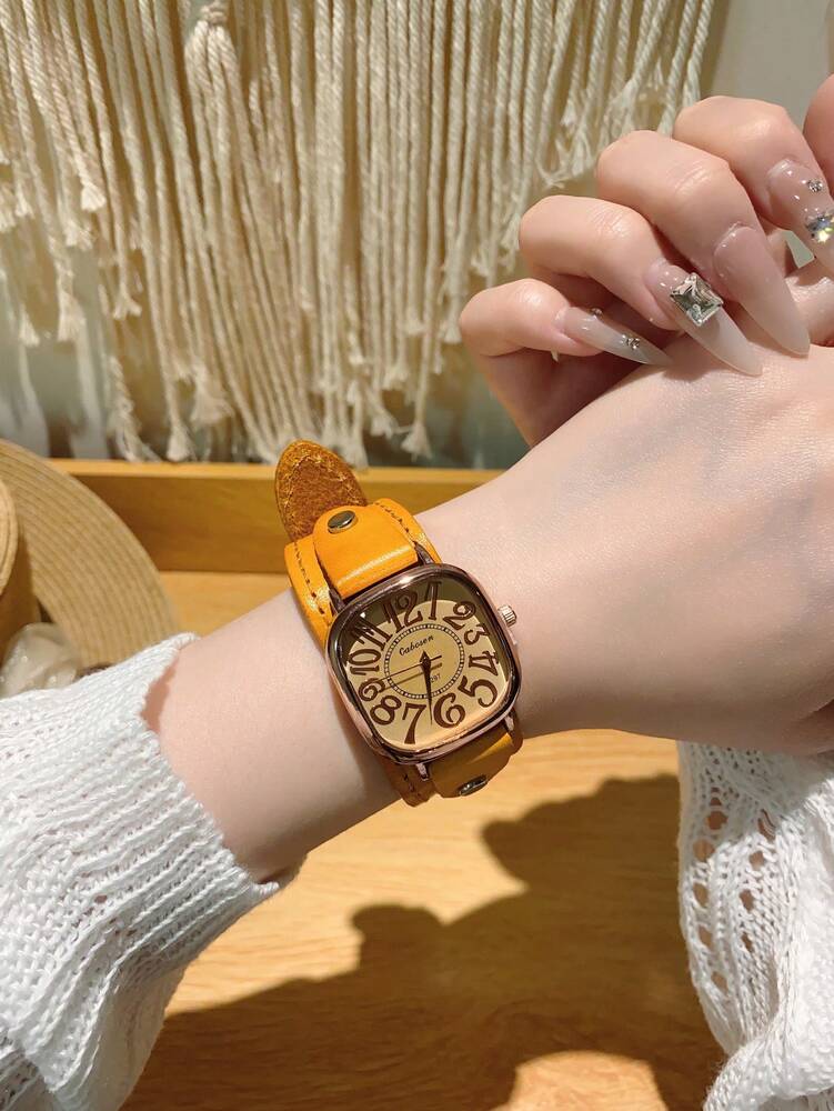 1pc Women’s Vintage Numerals Dial Quartz Watch With Simple & Fashionable Strap