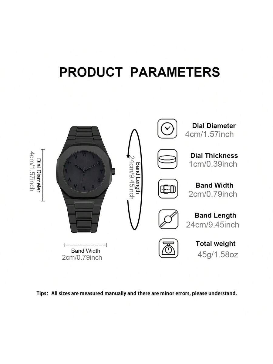 1 Piece Men's And Women's Black Rubber Strap Sporty, Casual, Creative Design, Adjustable Strap, Studded Round Dial Watch