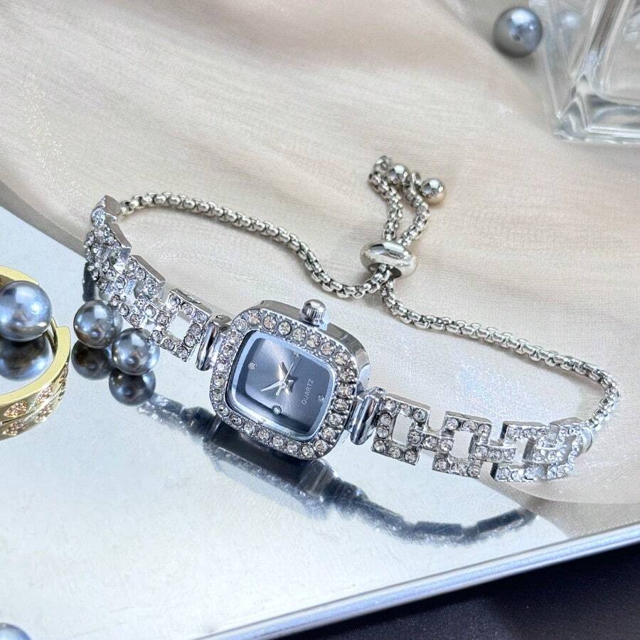 Women's Diamond Watch - Square Case, Adjustable Strap, Quartz, Elegant Hip Hop Style, Perfect Gift for Birthday, Anniversary, Daily Wear, Fashion Accessory, Lightweight & Durable, Inlaid Diamonds, Trendy & Eye-Catching, Suitable for Markets.