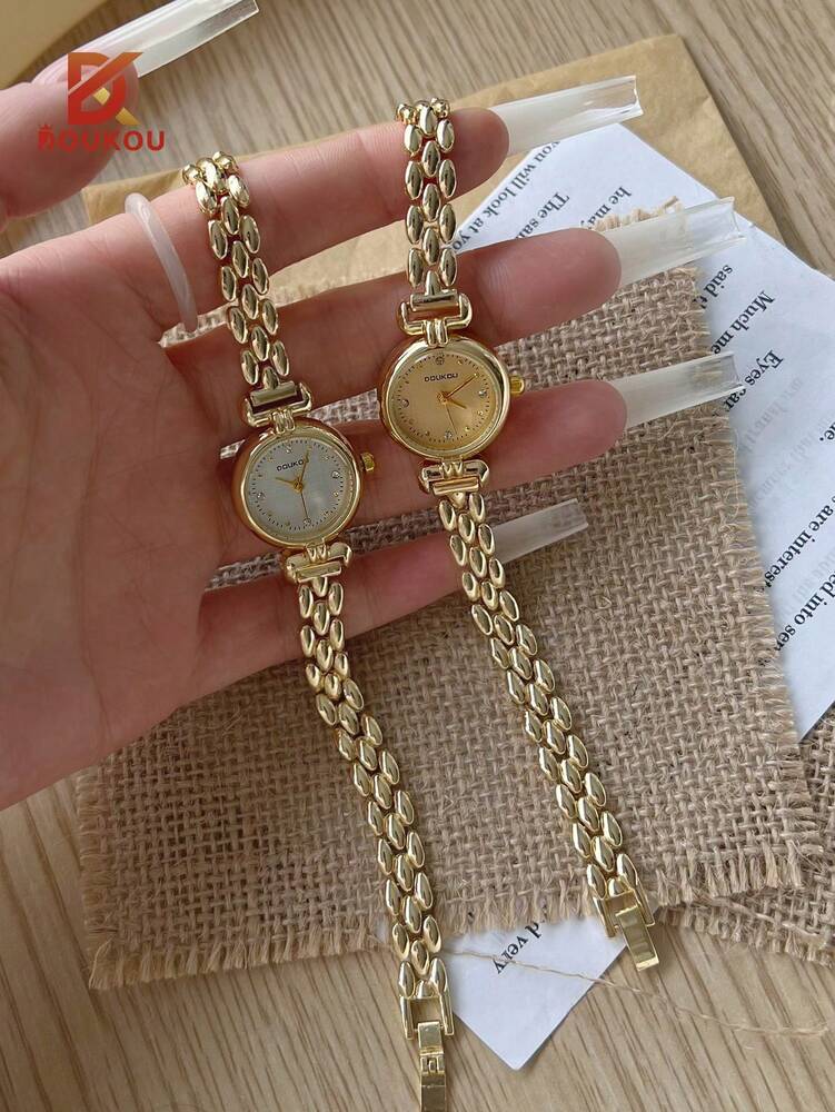 DOUKOU New Arrival Luxury Gold-Tone Waterproof Women's Watch With Sparkling Rhinestone & Zirconia Decorations