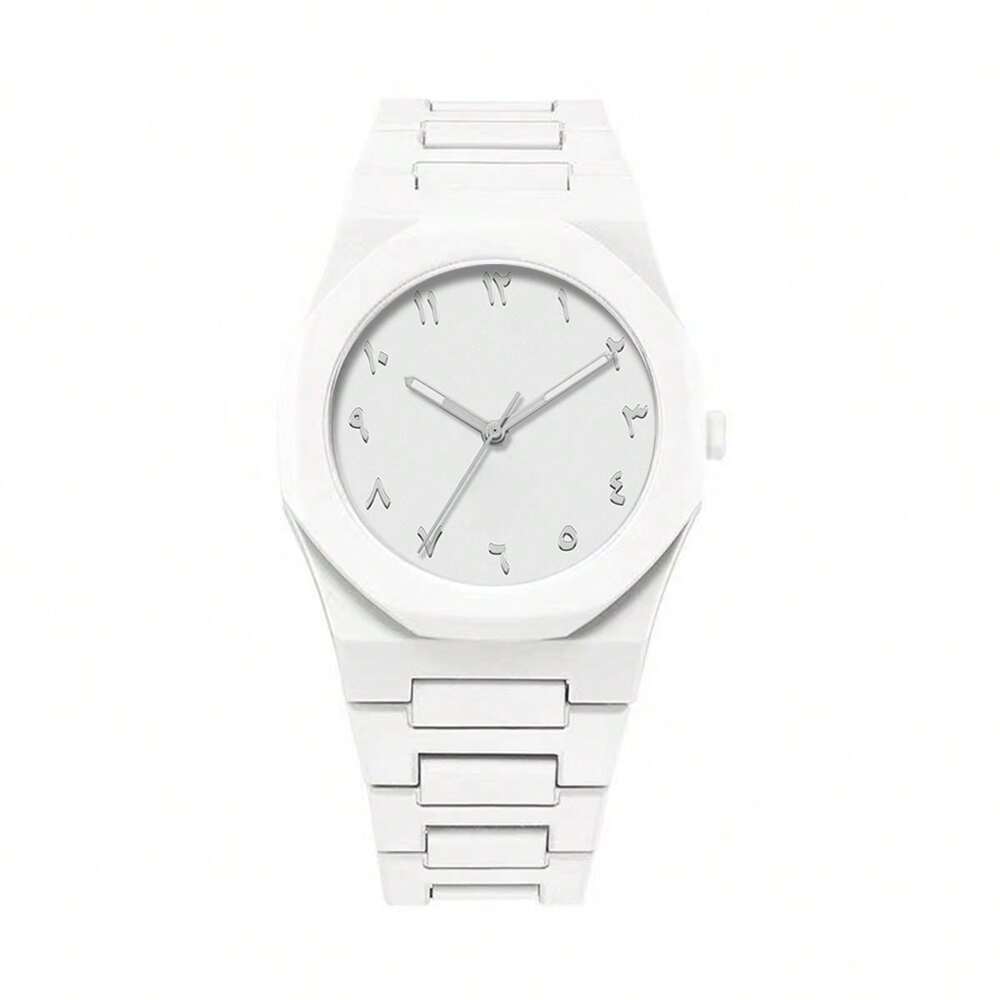 1 Piece Men's And Women's Black Rubber Strap Sporty, Casual, Creative Design, Adjustable Strap, Studded Round Dial Watch