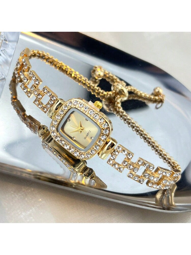 Women's Diamond Watch - Square Case, Adjustable Strap, Quartz, Elegant Hip Hop Style, Perfect Gift for Birthday, Anniversary, Daily Wear, Fashion Accessory, Lightweight & Durable, Inlaid Diamonds, Trendy & Eye-Catching, Suitable for Markets.