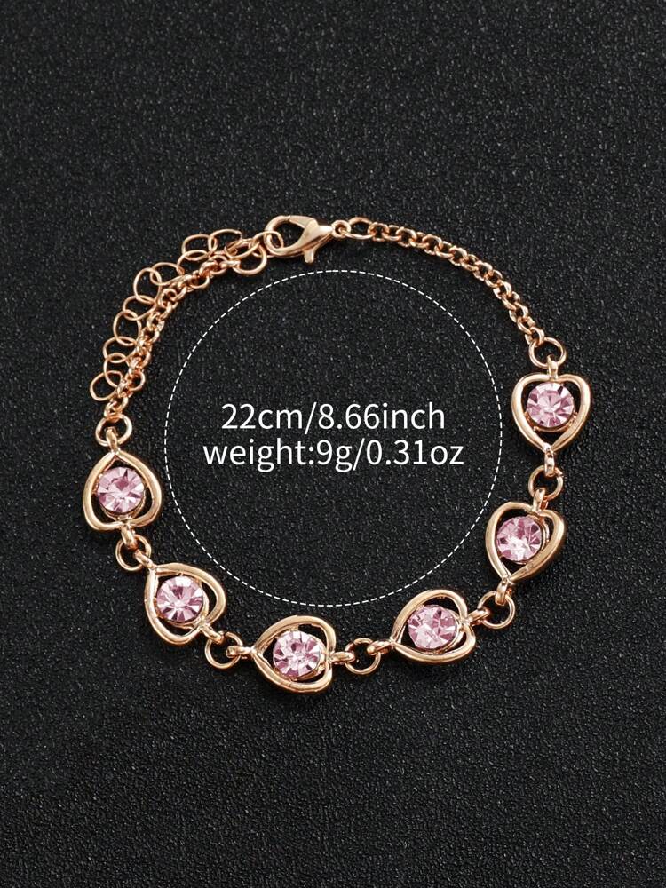 Women’s Rhinestone Heart Dial Watch Set – Elegant Pink Strap & Matching Heart Bracelet
