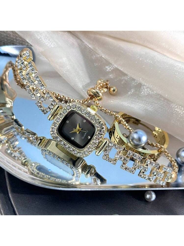 Women's Diamond Watch - Square Case, Adjustable Strap, Quartz, Elegant Hip Hop Style, Perfect Gift for Birthday, Anniversary, Daily Wear, Fashion Accessory, Lightweight & Durable, Inlaid Diamonds, Trendy & Eye-Catching, Suitable for Markets.