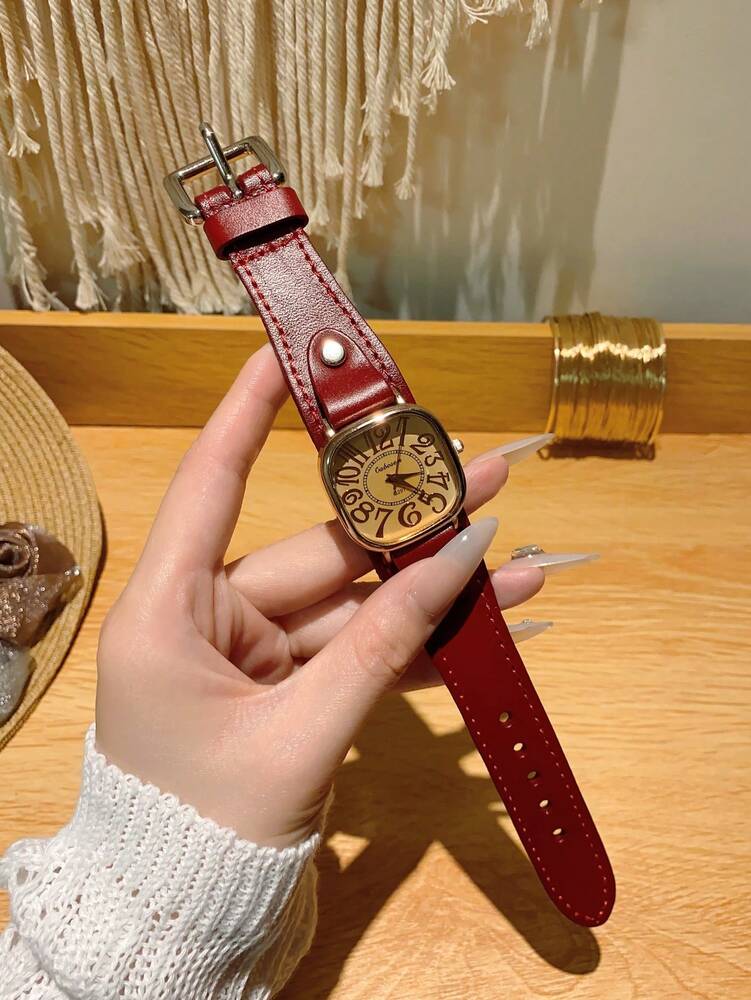 1pc Women’s Vintage Numerals Dial Quartz Watch With Simple & Fashionable Strap