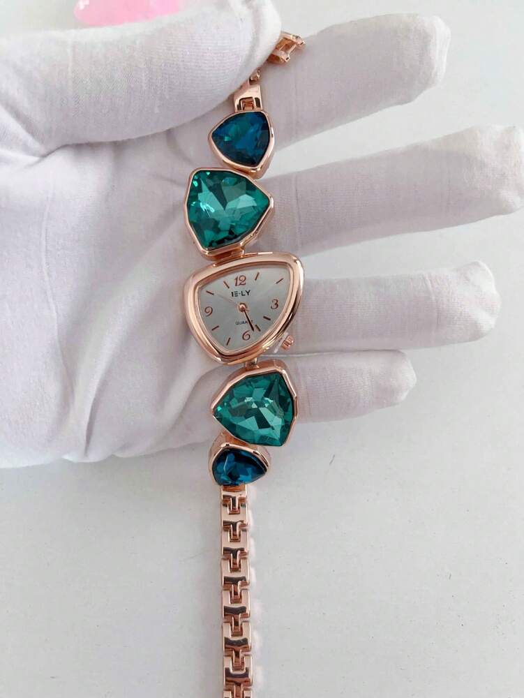 1pc New Casual Fashion Ladies' Bracelet Watch Unique Design Dial Decorated With Crystals, Rhinestone Embellished Watchband