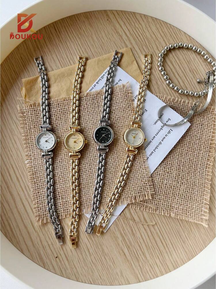 DOUKOU New Arrival Luxury Gold-Tone Waterproof Women's Watch With Sparkling Rhinestone & Zirconia Decorations