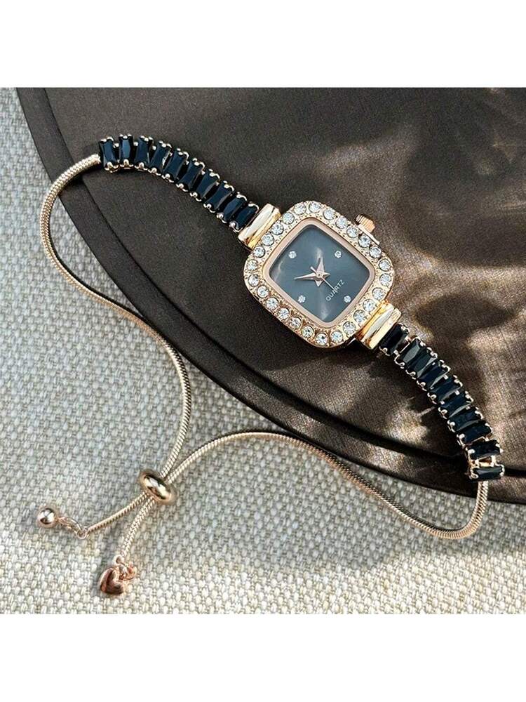 Bracelet Watch Women Adjustable Silver Tone Cubic Zirconia Rhinestone Alloy Case Elegant Quartz Minimalist Dial Gift for Daily Wear & Special Occasions 180+ Characters