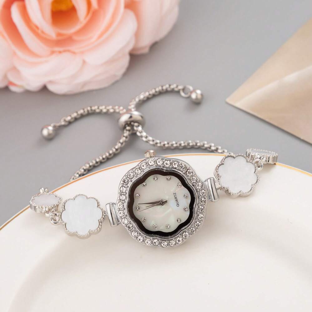 New Arrival Casual Flower Design Women's Wristwatch, With Cute Small Dial, Crystal Decorated Floral Strap, Alloy Quartz Watch