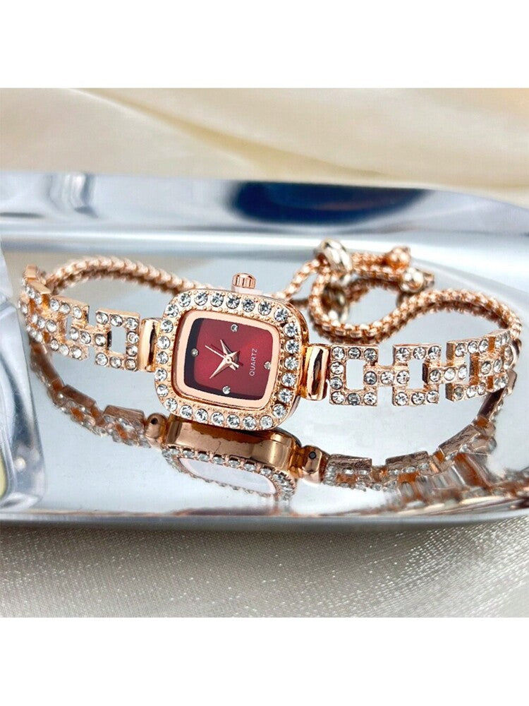 Women's Diamond Watch - Square Case, Adjustable Strap, Quartz, Elegant Hip Hop Style, Perfect Gift for Birthday, Anniversary, Daily Wear, Fashion Accessory, Lightweight & Durable, Inlaid Diamonds, Trendy & Eye-Catching, Suitable for Markets.