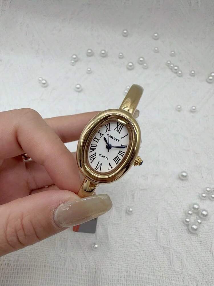 1pc New Fashionable Bracelet Watch For Women – Retro Luxury Simple Elegance Quartz Watch