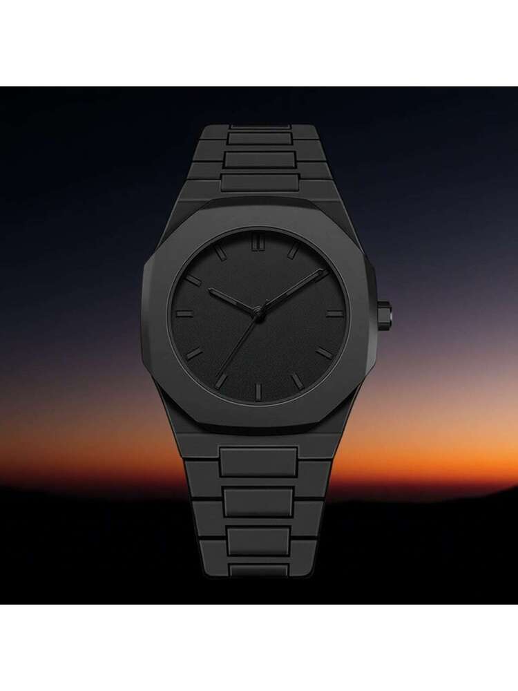 1 Piece Men's And Women's Black Rubber Strap Sporty, Casual, Creative Design, Adjustable Strap, Studded Round Dial Watch