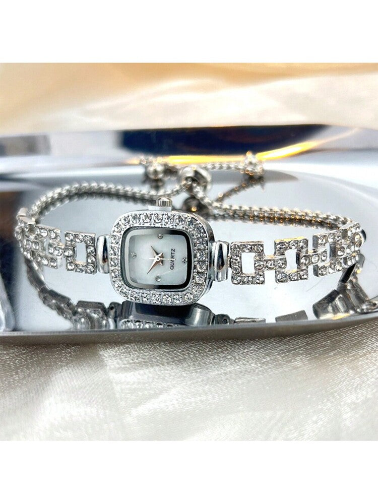 Women's Diamond Watch - Square Case, Adjustable Strap, Quartz, Elegant Hip Hop Style, Perfect Gift for Birthday, Anniversary, Daily Wear, Fashion Accessory, Lightweight & Durable, Inlaid Diamonds, Trendy & Eye-Catching, Suitable for Markets.