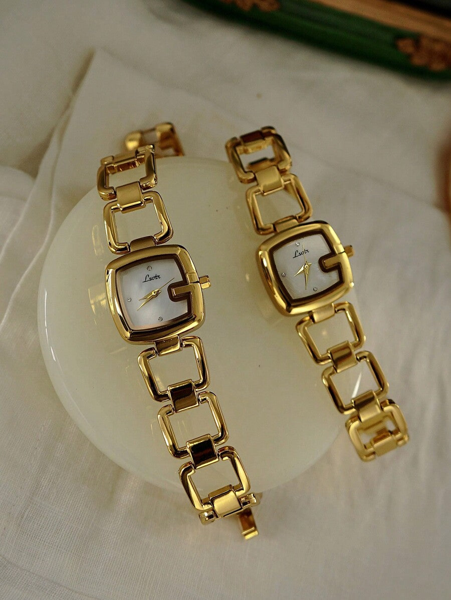 1pc Elegant & Women's Quartz Watch Silver-Tone Stainless Steel Strap, Rhinestone Decor, Mother-of-Pearl Dial
