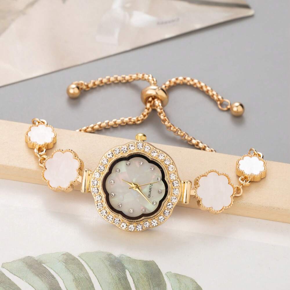 New Arrival Casual Flower Design Women's Wristwatch, With Cute Small Dial, Crystal Decorated Floral Strap, Alloy Quartz Watch