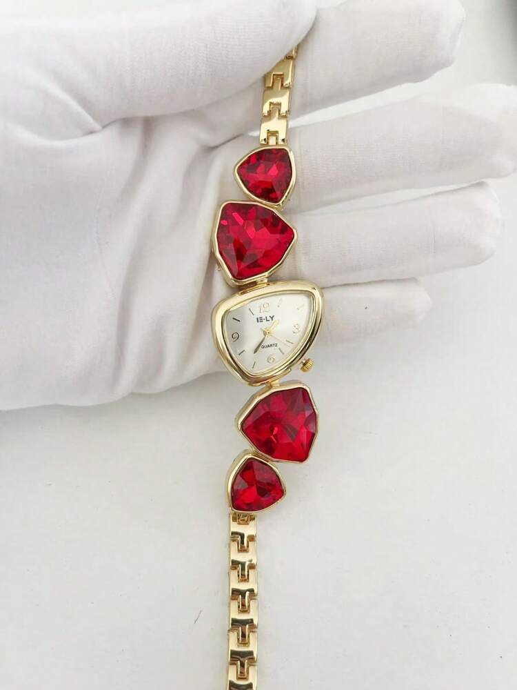 1pc New Casual Fashion Ladies' Bracelet Watch Unique Design Dial Decorated With Crystals, Rhinestone Embellished Watchband