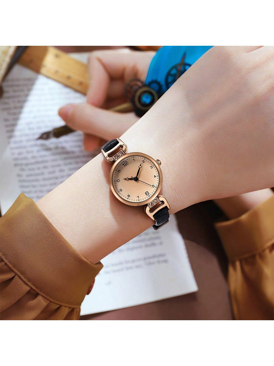Women's Vintage Style Quartz Watch – Brown PU Leather Strap & Round Dial