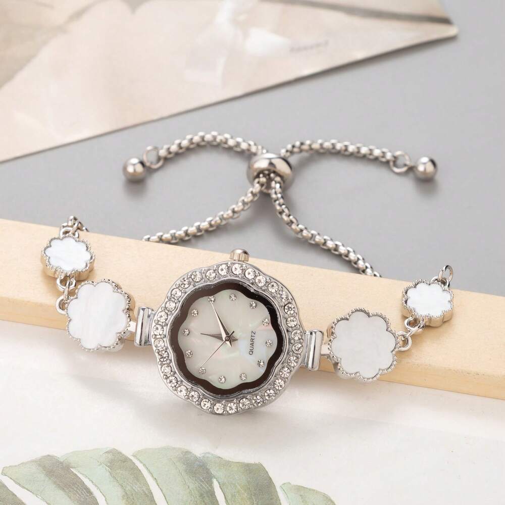 New Arrival Casual Flower Design Women's Wristwatch, With Cute Small Dial, Crystal Decorated Floral Strap, Alloy Quartz Watch
