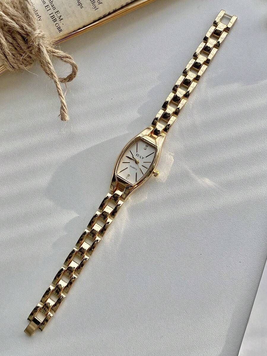 1pc Rose Gold Crystal Glass Dial Ladies Fashion Elegant Bracelet Watch Suitable for Daily Decoration