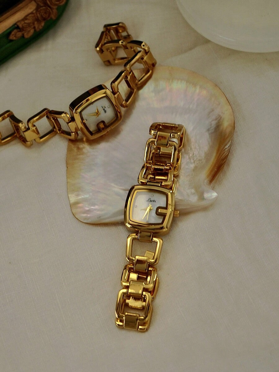 1pc Elegant & Women's Quartz Watch Silver-Tone Stainless Steel Strap, Rhinestone Decor, Mother-of-Pearl Dial