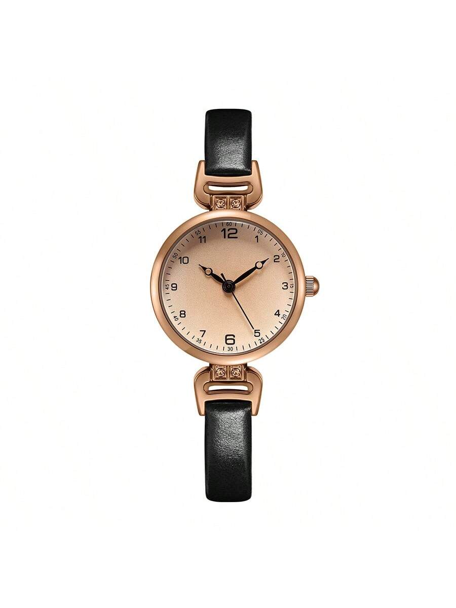 Women's Vintage Style Quartz Watch – Brown PU Leather Strap & Round Dial