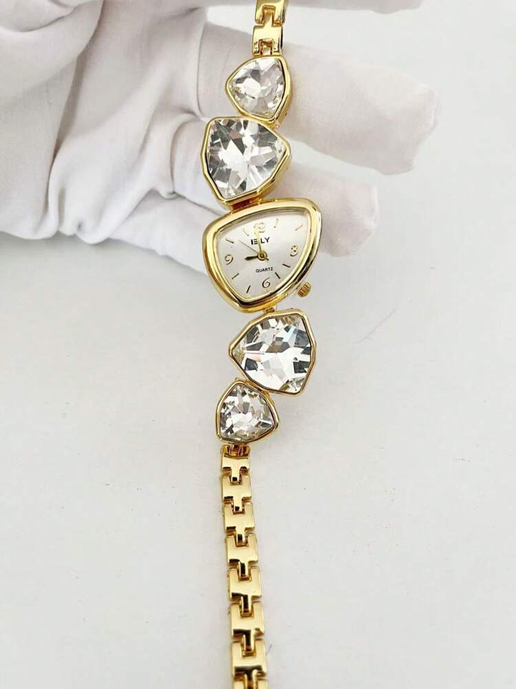1pc New Casual Fashion Ladies' Bracelet Watch Unique Design Dial Decorated With Crystals, Rhinestone Embellished Watchband