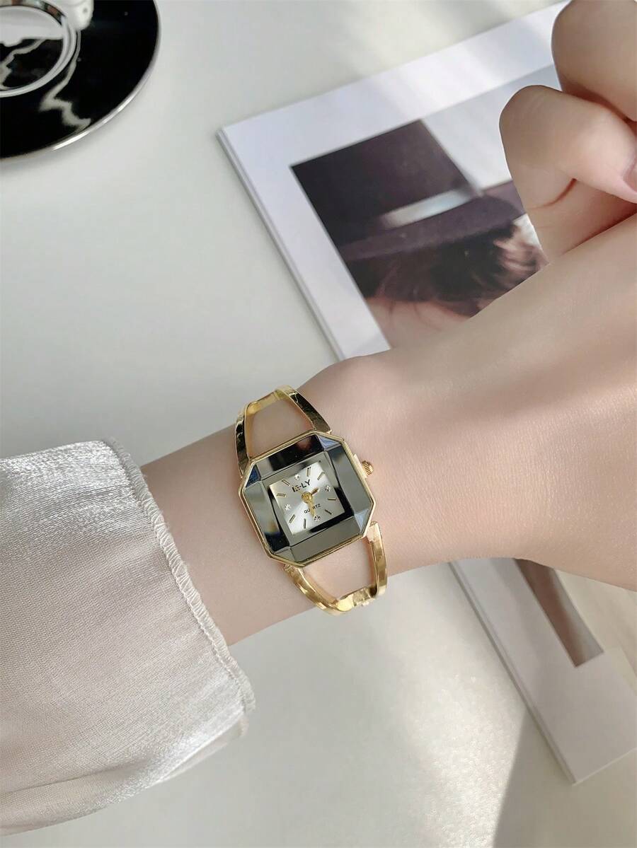 1pc Rose Gold Crystal Glass Dial Ladies Fashion Elegant Bracelet Watch Suitable for Daily Decoration