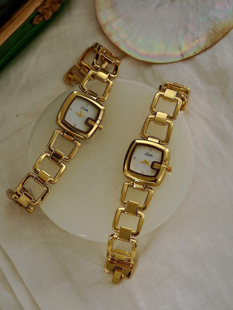 1pc Elegant & Women's Quartz Watch Silver-Tone Stainless Steel Strap, Rhinestone Decor, Mother-of-Pearl Dial