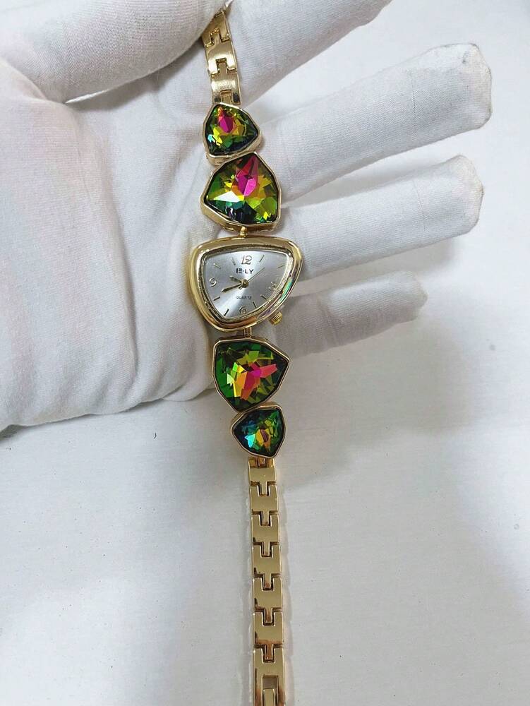 1pc New Casual Fashion Ladies' Bracelet Watch Unique Design Dial Decorated With Crystals, Rhinestone Embellished Watchband