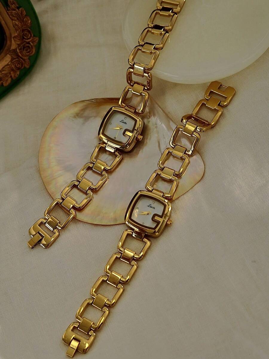 1pc Elegant & Women's Quartz Watch Silver-Tone Stainless Steel Strap, Rhinestone Decor, Mother-of-Pearl Dial